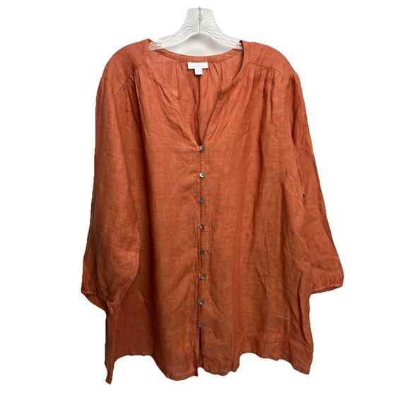 Pure J. Jill Love Linen Rusty Red Orange Lagenlook Blouse Shirt Top Size XL - Picture 1 of 9